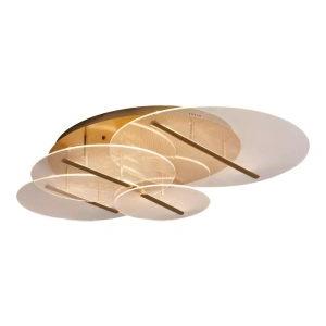 Plafon de Sobrepor LED Razi 4 Redondo 3000K 38W Bivolt Ø100x15cm Alumínio e Acrílico Dourado Fosco – Nordecor 2502