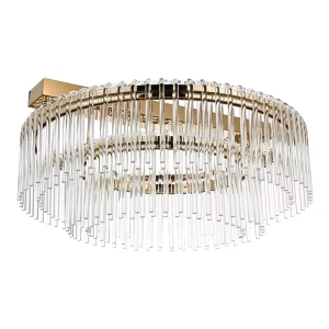 Plafon de Sobrepor LED Gouli 2 Redondo 2700K 51W Bivolt 27xØ60cm Alumínio, Vidro e Metal Ouro – Nordecor 2895